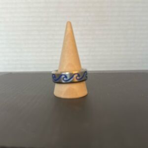 Stainless steel blue wave cut ring